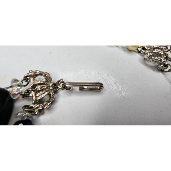 Vintage Triple Strand Pearl and Black Beaded Choker Necklace 14" - Picture 5 of 6